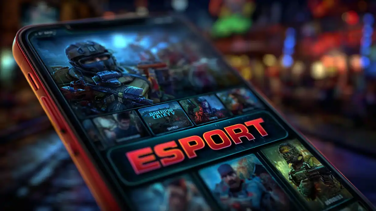Mobile phone displaying esports betting games and tournaments
